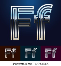 Vector reflective abstract Alphabet set. Different metallic colors. Letter F