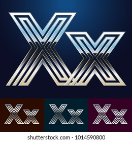 Vector reflective abstract Alphabet set. Different metallic colors. Letter X