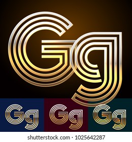 Vector reflective Golden geometric Alphabet set. Letters G