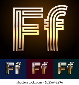 Vector reflective Golden geometric Alphabet set. Letters F