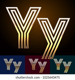 Vector reflective Golden geometric Alphabet set. Letters Y
