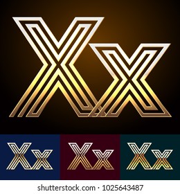 Vector reflective Golden geometric Alphabet set. Letters X