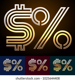 Vector reflective Golden geometric Alphabet set.  Symbols 3