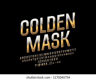 Vector Reflective Golden Mask Sign With Luxury Font. Elegant Chic Alphabet Letters Set