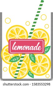 Vector Refreshing Lemonade, bubbles, straw