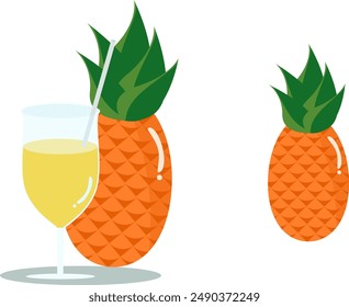 Vector refreshment of pineapple juice with pineapple fruit