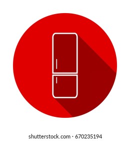 Vector refrigerator Icon isolated on red background with long shadow. flat icon