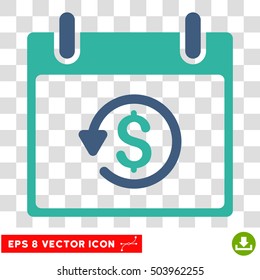 Vector Refund Calendar Day EPS vector pictogram. Illustration style is flat iconic bicolor cobalt and cyan symbol on a transparent background.