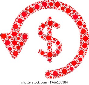 Vector refund covid mosaic icon constructed for lockdown applications. Refund mosaic is shaped with scattered covid pathogen elements.