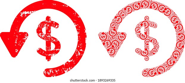 El fractal de devolución de vectores se forma a partir de iconos repetidos de reembolso fractal. Icono de reembolso en bruto. Collage fractal de reembolso.