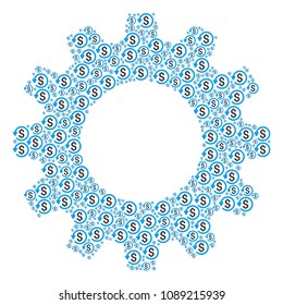 Vector refund icons are combined into cog figure. Equipment design concept constructed of refund elements.