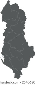 Mapa en blanco regional Vector de Albania con condados o territorios y divisiones administrativas. Capas editables y claramente etiquetadas.