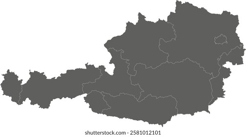 Vector regional blank map of Austria with federal states and administrative divisions. Editable and clearly labeled layers.