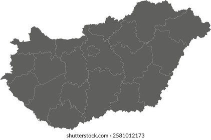 Vector regional blank map of Hungary with counties or territories and administrative divisions. Editable and clearly labeled layers.