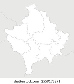 Vector regional blank map of Kosovo with districts and administrative divisions, and neighbouring countries and territories. Editable and clearly labeled layers.