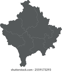 Vector regional blank map of Kosovo with districts and administrative divisions. Editable and clearly labeled layers.