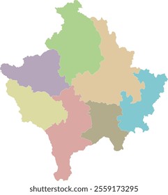 Vector regional blank map of Kosovo with districts and administrative divisions. Editable and clearly labeled layers.