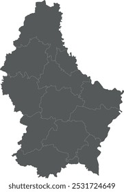 Vector regional blank map of Luxembourg with cantons and administrative divisions. Editable and clearly labeled layers.