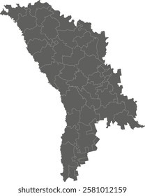 Vector regional blank map of Moldova with administrative divisions in districts, municipalities and autonomous territorial units. Editable and clearly labeled layers.