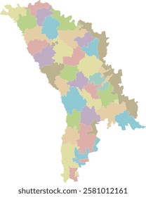 Vector regional blank map of Moldova with administrative divisions in districts, municipalities and autonomous territorial units. Editable and clearly labeled layers.