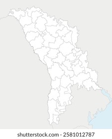 Vector regional blank map of Moldova with administrative divisions in districts, municipalities and autonomous territorial units, and neighbouring countries and territories.