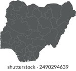 Vector regional blank map of Nigeria with states and administrative divisions. Editable and clearly labeled layers.