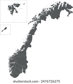 Vector regional blank map of Norway with counties and territories, and administrative divisions. Editable and clearly labeled layers.