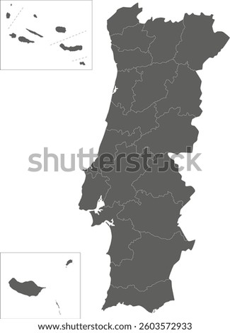 Vector regional blank map of Portugal with districts, autonomous regions or territories and administrative divisions. Editable and clearly labeled layers.