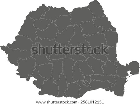 Vector regional blank map of Romania with counties or territories and administrative divisions. Editable and clearly labeled layers.
