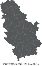 Mapa en blanco regional Vector de Serbia con distritos o territorios y divisiones administrativas. Capas editables y claramente etiquetadas.