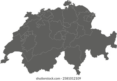 Vector regional blank map of Switzerland with cantons or territories and administrative divisions. Editable and clearly labeled layers.