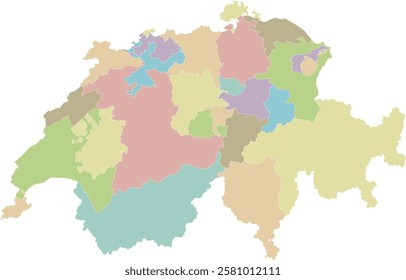 Vector regional blank map of Switzerland with cantons or territories and administrative divisions. Editable and clearly labeled layers.