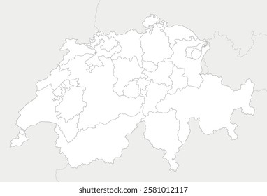 Vector regional blank map of Switzerland with cantons and administrative divisions, and neighbouring countries and territories. Editable and clearly labeled layers.