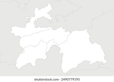Vector regional blank map of Tajikistan with provinces and administrative divisions, and neighbouring countries and territories. Editable and clearly labeled layers.