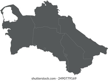 Vector regional blank map of Turkmenistan with provinces, capital city district and administrative divisions. Editable and clearly labeled layers.