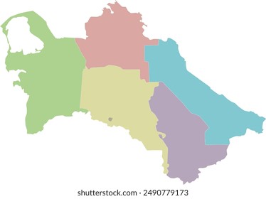 Vector regional blank map of Turkmenistan with provinces, capital city district and administrative divisions. Editable and clearly labeled layers.