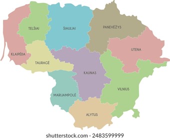 Vektorgrafik Regionalkarte von Litauen mit Bezirken und Verwaltungseinheiten. Editierbare und klar beschriftete Ebenen.