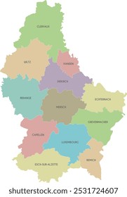 Vector regional map of Luxembourg with cantons and administrative divisions. Editable and clearly labeled layers.