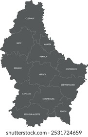 Vector regional map of Luxembourg with cantons and administrative divisions. Editable and clearly labeled layers.