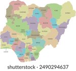 Vector regional map of Nigeria with states and administrative divisions. Editable and clearly labeled layers.
