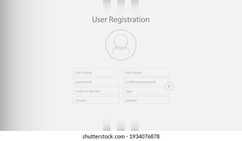 Vector registration form. For websites or mobile design. Flat style. minimalism. blackout. executed in a gray background. add photo icon. EPS10