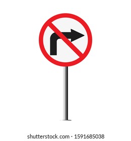 Vector Regulatory signs of No right turn isolated on white background. Traffic Sign. road signs. illustration eps 10.