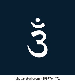 Vector reiki speritual chakra icon: ajna. Om meditation sign, tattoo yoga symbol on a dark blue background