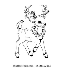 Vector Reindeer Christmas Cute Deer Cartoon Illustration Isolated