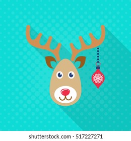 Vector reindeer face christmas flat icon long shadow