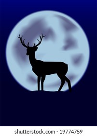 vector of reindeer with full moon