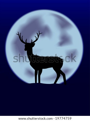 vector of reindeer with full moon