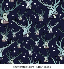vector reindeer grey and blue seamless repeat pattern background
