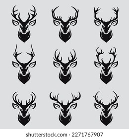 Vector Reindeer Horns, Antlers. Deer Horn Silhouettes. Hand Drawn Deers Horn, Antler Set. Animal Antler Collection. Design Elements of Deer. Wildlife Hunters, Hipster, Christmas and New Year concept