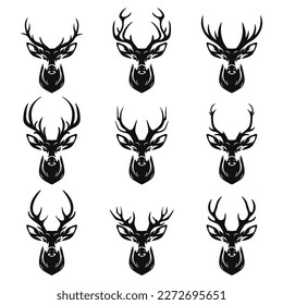 Vector Reindeer Horns, Antlers. Deer Horn Silhouettes. Hand Drawn Deers Horn, Antler Set. Animal Antler Collection. Design Elements of Deer. Wildlife Hunters, Hipster, Christmas and New Year concept